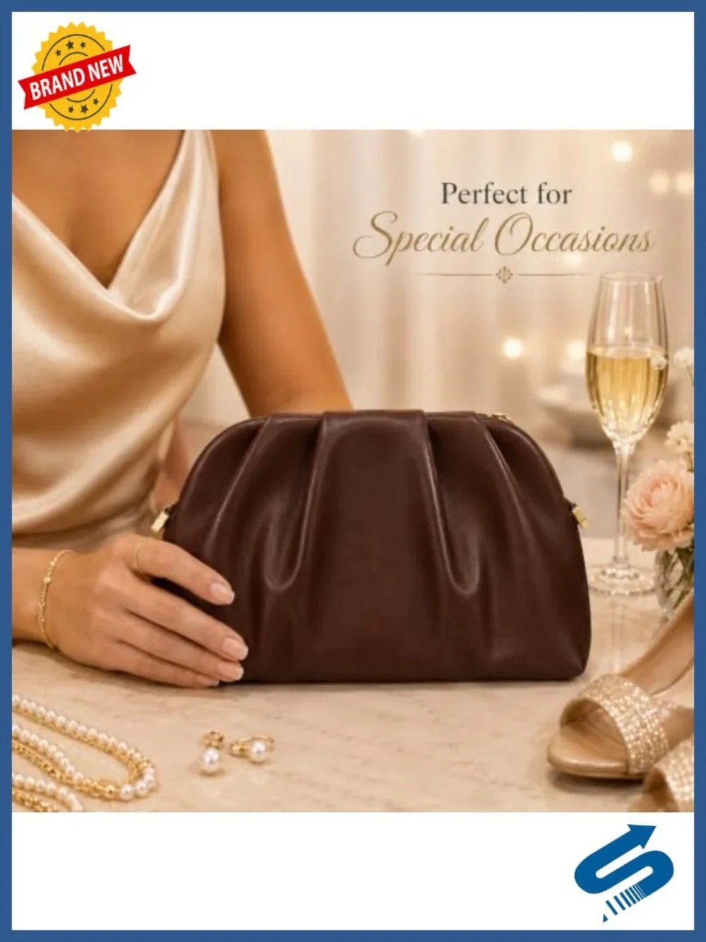 Elegant Pleated Vegan Leather Clutch Purse with Chain for Weddings & Formal
